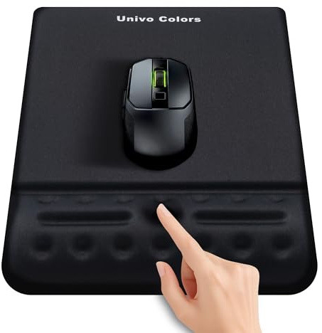 univo colors Black Mouse Pad with Wrist Support Ergonimic Wrist Rest Gel Wrist Pad for Mouse Computer Laptop Desk Office Gaming Desktop Non-Slip Base Soft Memory Foam Fiber Cute Mousepad Gel Rest