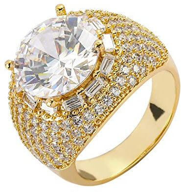 Hip Hop Iced Out CZ Ring Für Herren Damen -Handgemachter 14 Karat Vergoldeter Bling Simulierter Diamantring -Paare Hochzeit Verlobungsband Kristall Ring Schmuck(Gold,06)