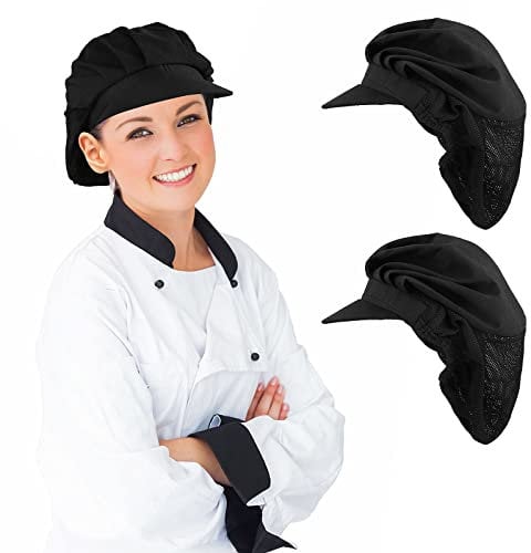 Yolev 2 Stück Kochmütze Damen Schwarze Haarnetz Küchen Halbes Mesh Elastisches Atmungsaktives Bäckerhaarnetz Frauen Küche Catering Service Haarnetz mit Krempe Kochmützen