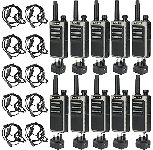 Retevis RB666 Walkie Talkies, PMR446 Two Way Radio Fast Charger, VOX, USB C,1000mAh Rechargeable Walkie Talkies for Adults, School, Hotel with Earpieces(10 Pcs, Black)