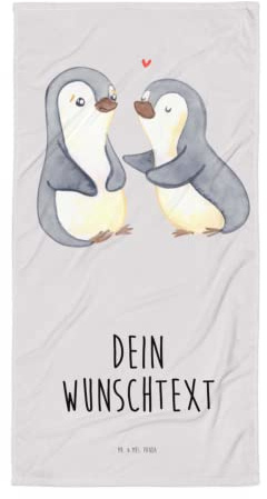 Mr. & Mrs. Panda Personalisiertes Strandtuch Pinguine trösten - Personalisierte Geschenke, Hochzeitstag, Liebe, Saunatuch, Geschenk für Partner, Frauen, Badetuch personalisiert, Freundin, Mitbringsel