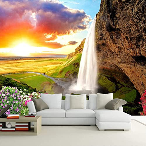 Wall Mural Photo Wallpaper Waterfall Beautiful Clouds 3D Wall Illusion,Decor Mural Wallpaper for Bedroom Adults Living Room Peel and Stick Wall Photo Removable Wall Art 140(W) x70(H) cm