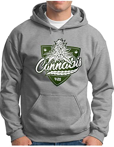 OM3® Cannabis-420 Hoodie - Herren - Marihuana Smoking Weed Bong Gras Party - Kapuzen-Pullover Grau Meliert, L