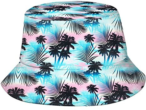 Fischerhut für Damen und Herren, lustige Sonnenkappe, verstaubar, Outdoor, Strand, Fischerhut, Hawaii Palme A1, Einheitsgröße