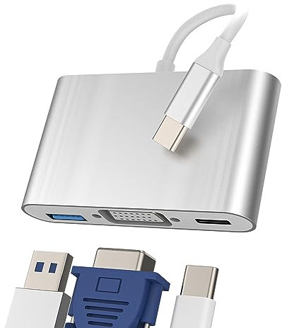 Adaptateur USB C vers USB 3.0 VGA Chargeur Jack Hub(3en1) USB-C Dock Multiprise Stations d'accueil Secteur Port Compatible pour Samsung Huawei Xiaomi Apple iPhone15 Pro Max Plus iPad fr-069
