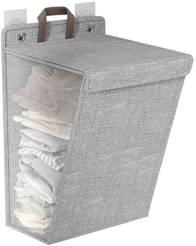 Yililay Panier à Linge Pliable avec couvercles, Sac à Linge Pliable, Montage Mural Pliant Panier de Lavage Espace Sauvegarde de buanderie en Mailles
