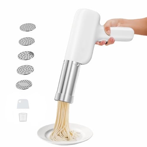 QHENS Macchina per Pasta Fresca Elettrica Portatile 2000mAh Ricaricabile Macchina per la Pasta Fresca con 5 Modalità, Pasta Maker Elettrico Wireless Sfoderabile e Lavabile per Tagliatelle, Bianco