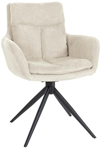 CLP Esszimmerstuhl drehbar Vilas Stoff, 180° schwenkbarer Sessel mit Armlehne und Rückenlehne, schwarzes Metallgestell mit Bodenschonern, Farbe:Creme