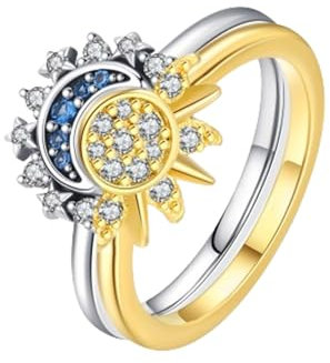 NLIADVY „to My Best Friend, I'm Always Right Here“-Ring „Sonne und Mond“, 925er-Sterlingsilber, Freundschaftsversprechen, passende Ringe (2PCS,8)