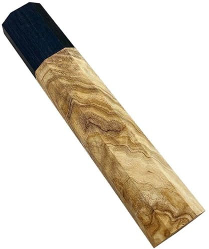 Generic Oktagonaler Messergriff Olivenholz + Ebenholz für DIY und Küchenmesser, Achteckig, Holzton, Klassisch, 65 Gramm, 70 mm Tiefe