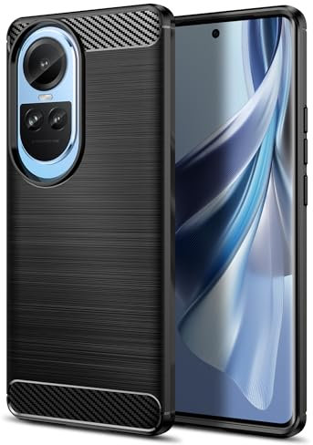 Qiinogow Cover Compatibile con OPPO Reno 10/Reno 10 Pro 5G, Custodia per Telefono Slim Fit con Antiurto, Anti-Graffio, Case Protettiva in Gomma TPU in Fibra di Carbonio, Nero