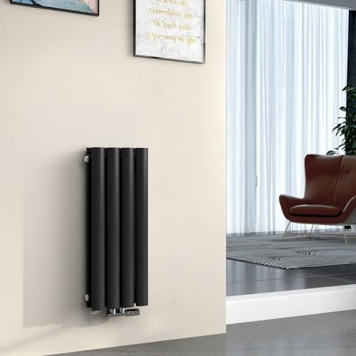 EMKE Radiateur 60x24cm,Radiateur design vertical à tube ovale, noir, double couche, radiateur eau chaude