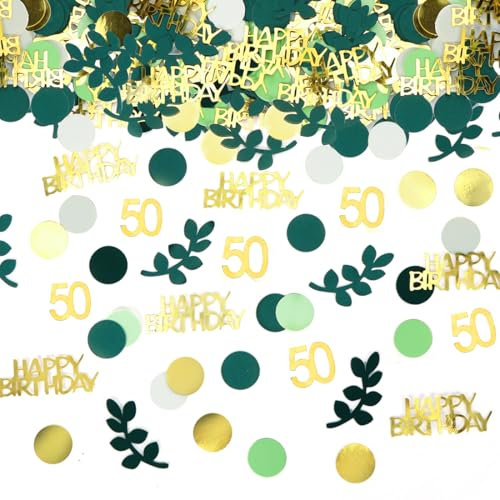 Bluelves 200 Stück Konfetti 50 Geburtstag Deko Gold Grün, Streudeko 50. Geburtstag, Tischdeko Frau Mann, Luftschlangen Happy Birthday Deko