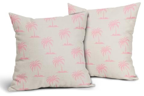 aportt Kissenbezüge, Motiv: rosa Baum, 40,6 x 40,6 cm, Set mit 2 tropischen Küstenpflanzen, Kokosnussbäumen, Sommer, Strand, Vintage-Kissenbezug, hawaiianische Heimdekoration, für Sofa, Couch, Outdoor