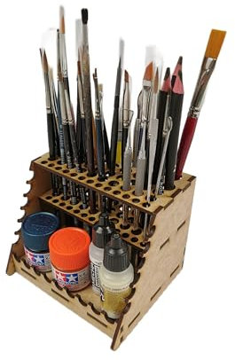 HobbyHold Holz Modellbau Pinsel und Stifthalter - 48 Öffnungen für Vielseitige Aufbewahrung - Pinselhalter - Schreibtisch pinsel Organizer - Malpinselhalter - Einfacher Montage - Made in Poland