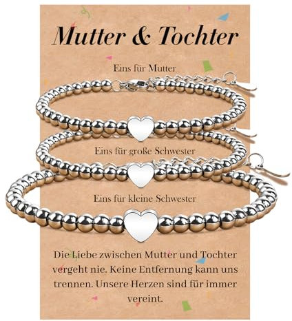SUNSH 3 Stück Mutter Tochter Armband,Mutter Tochter Geschenk,Zurück Zur Schule Muttertags Geschenk, Frauenarmband, Mama Töchter Geburtstag/Schulanfangs,Herz Wunsch Set