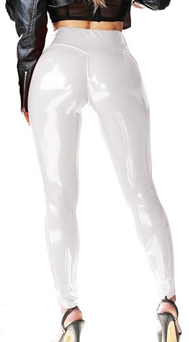 Mstaad Lack-Leggings aus Kunstleder für Damen, hohe Taille, Po, Lifting, Lack, Kunstleder, Latex, glänzende Hose, Konzert-Outfits, Angel White, S