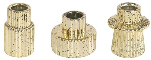 HofferRuffer Lot de 3 photophores en verre 2 en 1 pour dîner, mariage, vacances, anniversaire, décoration de la maison, Noël (doré)