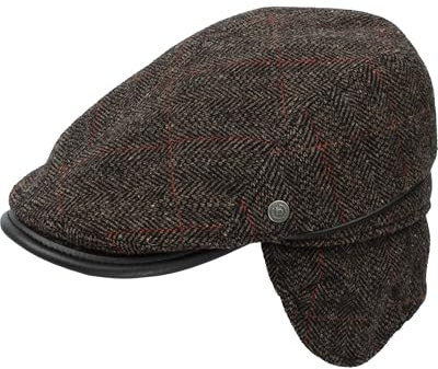 bugatti Herren Mütze - Karierte Schirmmütze mit Ohrenklappen aus reiner Wolle - Größe 55-62