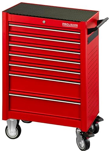 Projahn Werkstattwagen UNIVERSE mit 210-teiliger Bestückung, Werkzeugwagen mit 7 Schubladen, Werkstattschrank mit 4 Rollen, Rot, abschließbar 6501-121