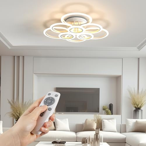 RUYI 120W Modern Ceiling Lights,9 Ring 10800lm Dimmable Acrylic LED Chandelier with Remote,Creative Curved Design Ceiling Lamp for Living Room,Bedroom,Dining Room