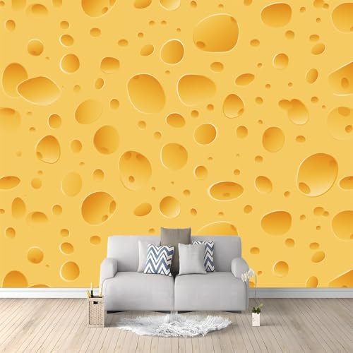 Photo Wallpaper Cheese Pattern Yellow 300x210 cm Non-Woven Wall Mural, 3D Wallpaper Roll Mural, Moderne Living Room Bedroom Art Poster Mural Wallpaper