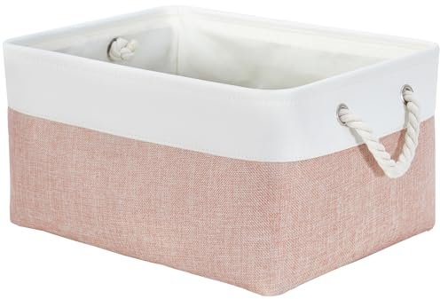 Mangata Aufbewahrungsboxen aus weichem Stoff, verschiedene Größen, rechteckige Behälterkörbe für Regal, Kleiderschrank, Spielzeug und Kleidung, 41 x 31 x 20 cm, Rosa und Weiß (Groß, 1 Stück)