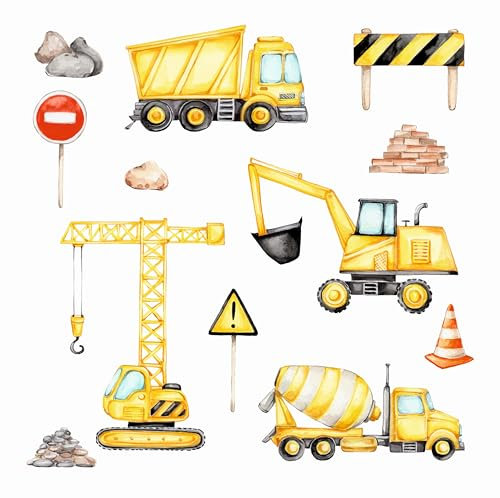 Wandtattoo für Kinderzimmer Baustelle Fahrzeuge Wandaufkleber für Babyzimmer Deko selbstklebend Wandbild Baby Wandaufkleber Wanddeko für Babyzimmer madras24 Wandsticker Bagger Set