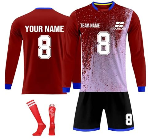 Long Sleeve Football Kit for Mens Boys' Football Jerseys with Shirts Shorts and Socks Children's Jersey Sets Football Training Kit Fan Gifts