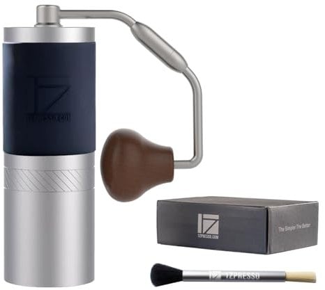 1Zpresso J - Molinillo de café manual plateado, capacidad de 35 g, con montaje de rebaba cónica de acero inoxidable, ajuste numérico interno ajustable