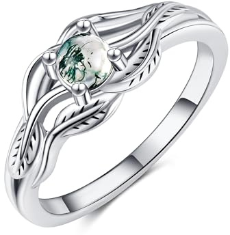URONE Moosachat Ring Silber 925 Blatt Moosachat Ringe Moosachat Schmuck für Damen - US Größe 7