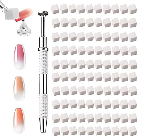 NOPKESV 100Stk Nail Art Schwamm Nail Sponge Metall Greifer Mini Ersetzbar Nagelschwämme Bunt Nagelkunst Rendering Werkzeuge Mit Greifer Blöcke Maniküre Gradient Nail Art Schwamm Für Nageldesign