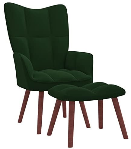 Myheimly Relaxsessel mit Hocker,Sessel mit Stahlrahmen Holzbeinen,Relaxstuhl Polsterstuhl mit Armlehne,Fernsehsessel Polstersessel Wohnzimmer,Modern Samt Sessel Dunkelgrün,Mit Fußablage