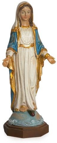 Moritz Jungfrau Maria Statue 11,5 cm - Handbemalte Madonna Figur mit blau-goldenem Gewand - Kleine Marienfigur für Gebetsraum - Katholische Deko aus Kunstharz