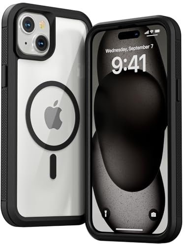 Follaroma for iPhone 15 Plus case, Compatible with MagSafe, Heavy Duty Shockproof Protection Phone Case, Double Layer Transparent Magnetic Phone Case for iPhone 15 Plus, 6.7 inch, Black