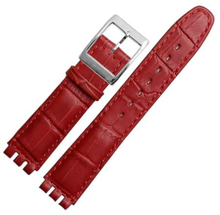 MHYATIO Kompatibel mit SWATCH YCS YAS YGS IRONY Serie Weiches Rindsleder-Armband 17 mm 19 mm Herren-Damen-Armband Blau Schwarz Braun Uhrenarmband mit Werkzeug(07 Red-steel,17mm)
