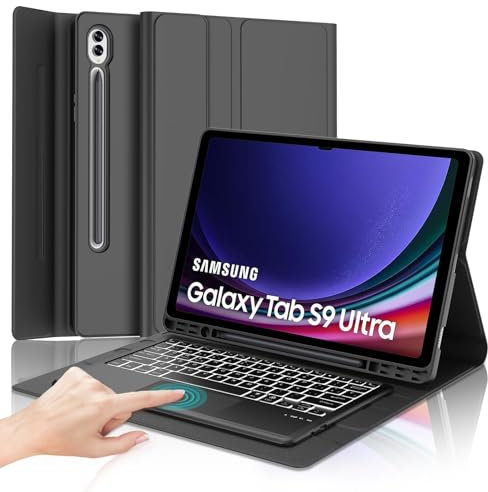 IVEOPPE Teclado Touchpad Samsung Galaxy Tab S9 Ultra 14.6 2023, Teclado Samsung Tab S9 Ultra, Funda con Teclado Trackpad España Ñ Bluetooth para Samsung Galaxy Tab S9 Ultra 14.6 2023, Negro
