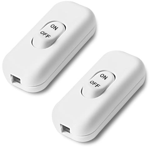 KUKUPOW Interruptor Lampara 2 Piezas, Interruptor Bipolar 6A 250V, Interruptor Basculante Compatible, Lámpara en Línea Interruptor en línea de 2 o 3 para Lámpara de Escritorio y Noche (Blanco)