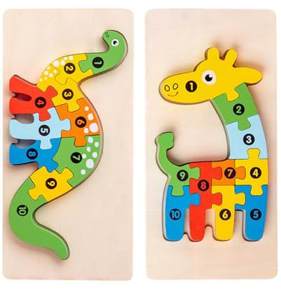 TPTGIAR 2 Stück Holzpuzzle für Kleinkinder von 1-3 Jahren, Montessori Spielzeug Ab 2 Jahre, 3D Holzpuzzle 1 Jahr, Lernendes Pädagogisches Kinderspielzeug Ab 2 Jahre für Jungen Mädchen