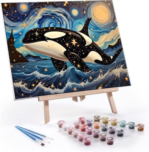 Malen Nach Zahlen Erwachsene, Paint by Numbers Malen Nach Zahlen, DIY Van Gogh Orca mit Pinseln und Acrylfarben Handgemalt Ölgemälde Leinwand für Home Deko Geschenke, Ohne Rahmen 20x30 cm J-157