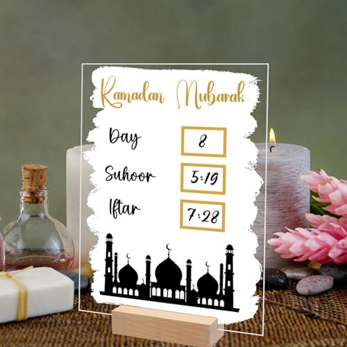 Ramadan Kalender, Ramadan Deko Kalender mit Schreibstift, Ramadan Countdown Kalender aus Acryl, Handgeschriebener Ramadan Adventskalender Eid Mubarak Dekoration Kalender Ornament Wohnzimmer Deko (D)
