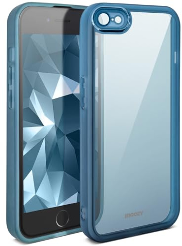 Moozy LumiCase Coque de Telephone pour iPhone SE 2022 / SE3 / 7/8/ SE 2020, Coque de Protection Antichoc Transparente, Housse Case avec Protection de l'objectif de la caméra, Bleu