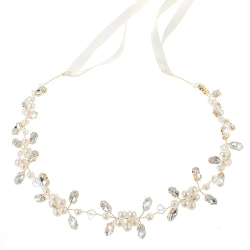 ZORVUJI Blumenkranz Haare Kinder Mädchen, Haarschmuck Kommunion und Taufe, Erstkommunion Deko, Blumenkranz Kopfschmuck (Gold)