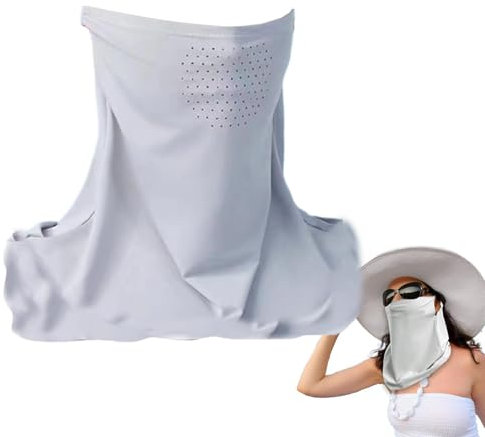 UV-Gesichtsschutz, UPF 50+ Sonnenschutz, kühlender Gesichtsschutz mit Ohrschlaufen, Outdoor-Schutz für Golf, Radfahren, Wandern, Angeln und Sportaktivitäten, Hellgrau, Se référer au descriptif