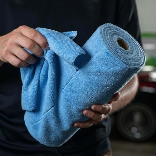 PRO&CAR Rollo Bayetas Microfibra Multiuso - 75 Paños Precortados 28x27cm - Lavables y Semidesechables - para Automoción, Cocina, Taller, Limpieza Profesional (Azul o Gris) (Azul)