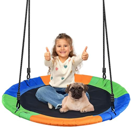 Kugooyi Nest Swing Seat - Kids & Adults Large Heavy Duty Adjustable Backyard Garden Hanging Chair For Climbing Frames, Playsets, Tree (Colorful)