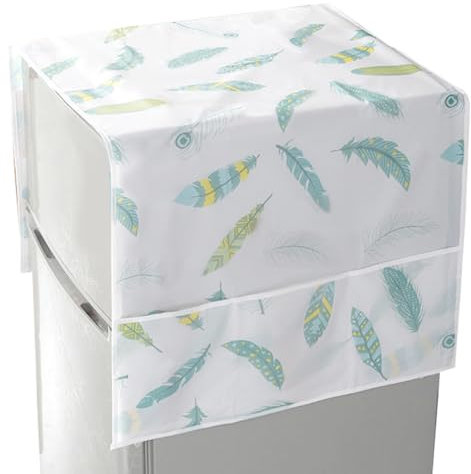 CREATCABIN Refrigerator Dust Cloth PVEA Washing Machine Waterproof Cover Dustproof Fridge Top Cover Multi-Purpose with Side Storage Pockets for Kitchen Appliance Protector Feather 51 x 21.3 Inch