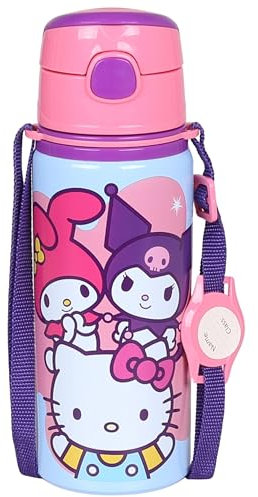 sarcia.eu Hello Kitty BOUTEILLE THERMALE en aluminium, embout buccal, BOUTEILLE D'EAU avec bandoulière, pour filles 600ml