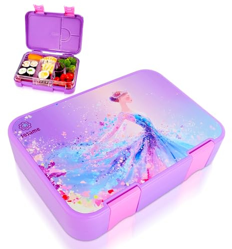 sosame® Brotdose für Kinder mit 6 Fächern – Bento Lunchbox auslaufsicher – Jausenbox für Schule & Kindergarten (Violett-Ballerina)