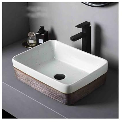 Lavandino da appoggio Lavandino da appoggio rettangolare con accessori, lavabo in ceramica retrò da balcone per mobiletto lavabo per bagno